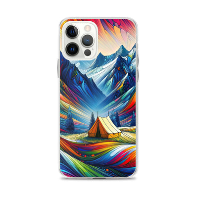 Surreale Alpen in abstrakten Farben, dynamische Formen der Landschaft - iPhone Schutzhülle (durchsichtig) camping xxx yyy zzz iPhone 12 Pro Max