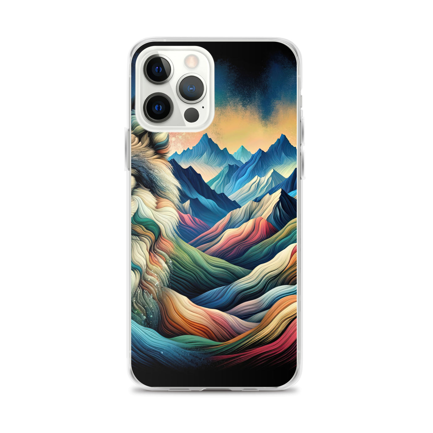 Traumhaftes Alpenpanorama mit Wolf in wechselnden Farben und Mustern (AN) - iPhone Schutzhülle (durchsichtig) xxx yyy zzz iPhone 12 Pro Max
