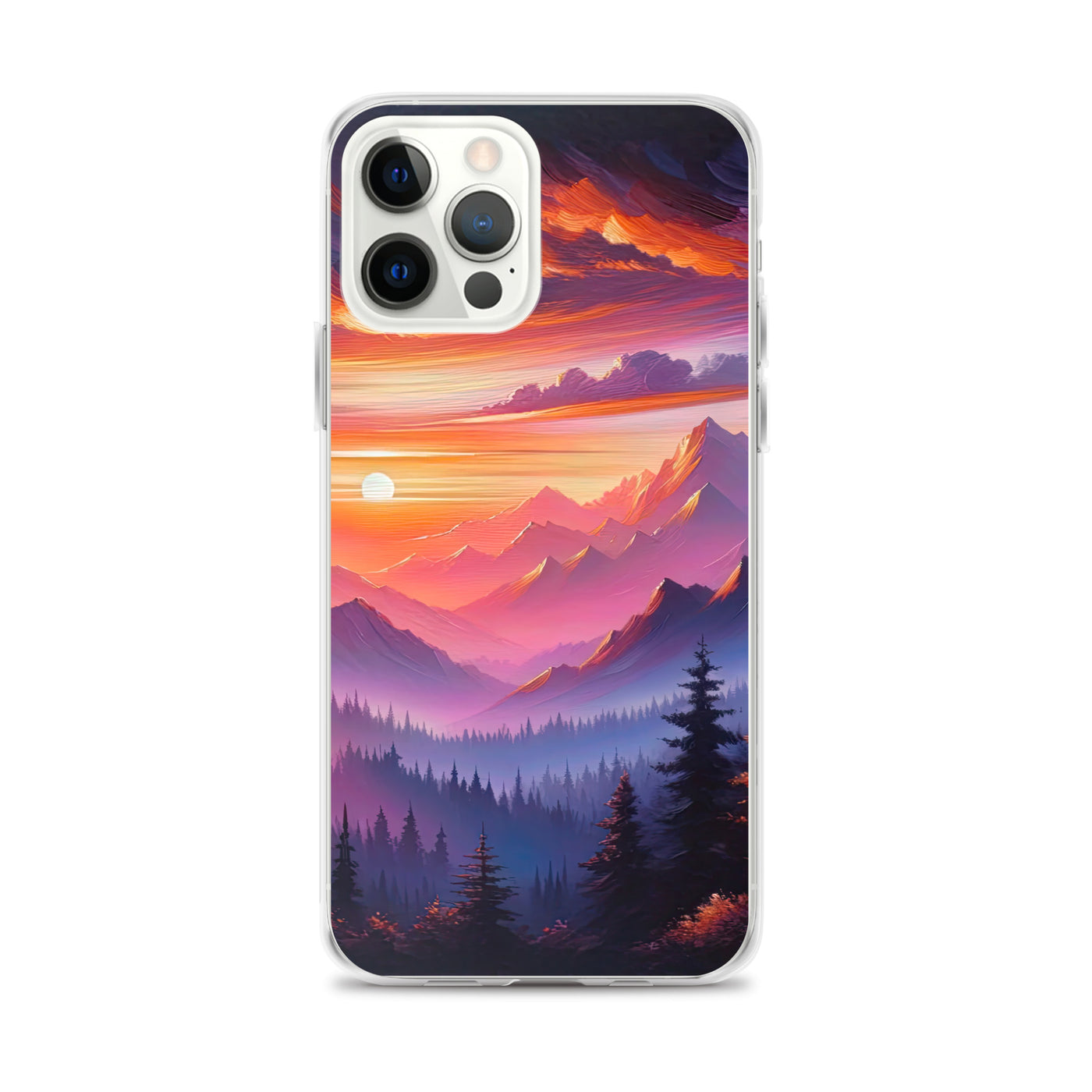 Ölgemälde der Alpenlandschaft im ätherischen Sonnenuntergang, himmlische Farbtöne - iPhone Schutzhülle (durchsichtig) berge xxx yyy zzz iPhone 12 Pro Max