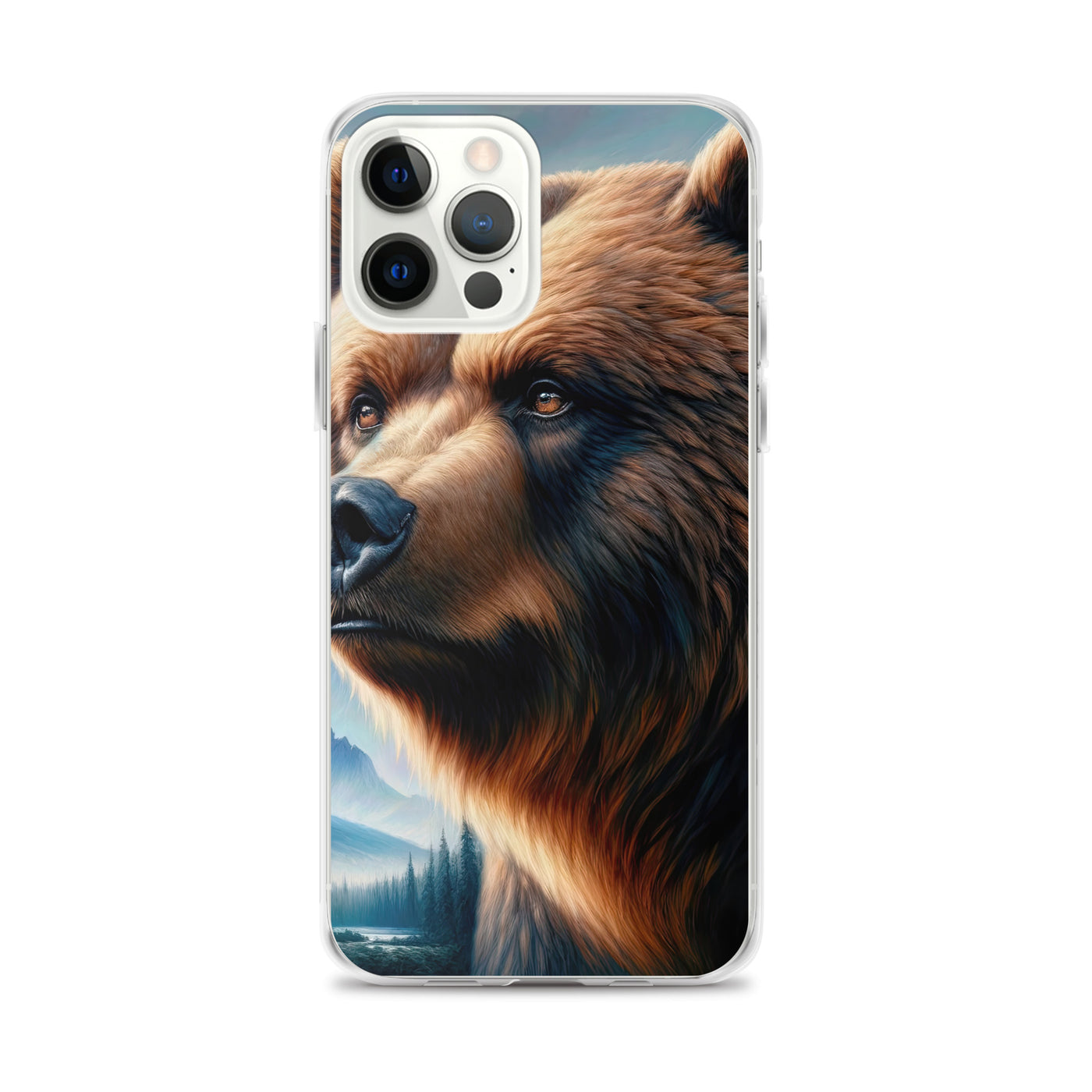 Ölgemälde, das das Gesicht eines starken realistischen Bären einfängt. Porträt - iPhone Schutzhülle (durchsichtig) camping xxx yyy zzz iPhone 12 Pro Max