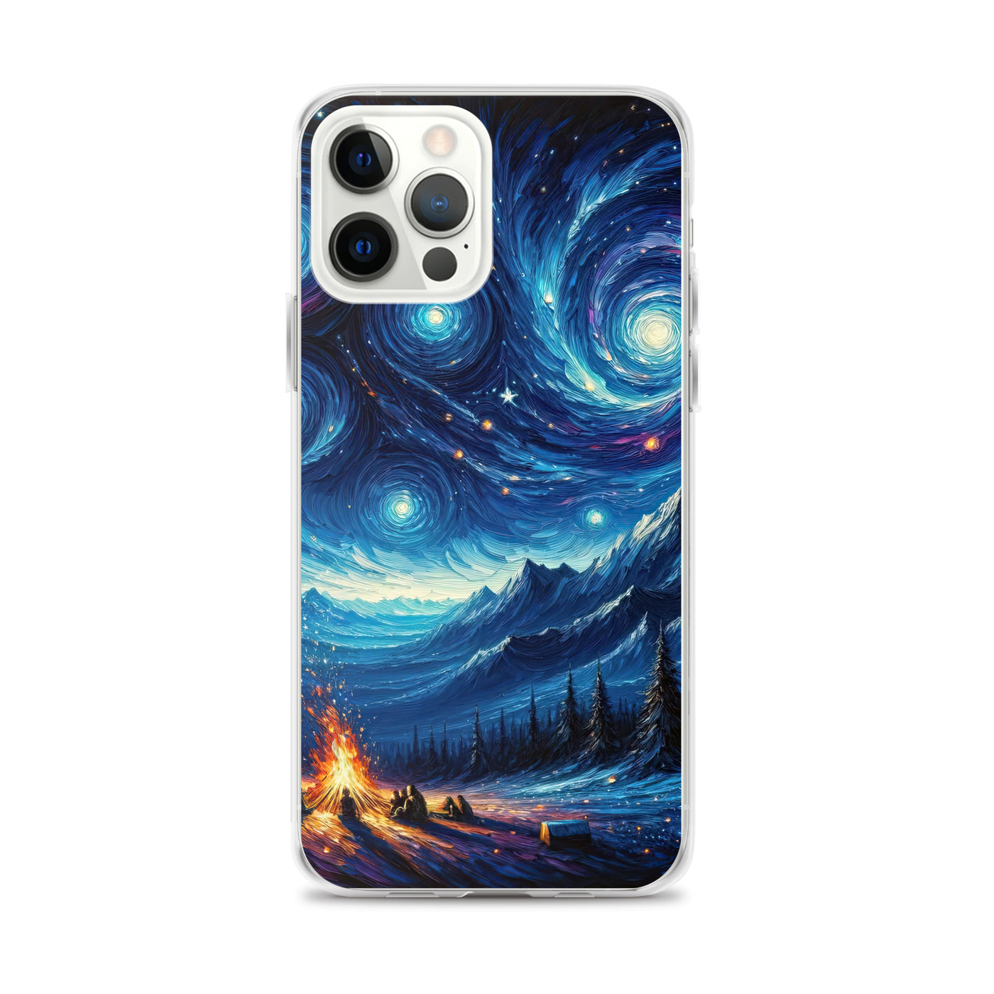 Sternennacht über den Alpen inspiriertes Ölgemälde, mystischer Nachthimmel in Blau - iPhone Schutzhülle (durchsichtig) camping xxx yyy zzz iPhone 12 Pro Max