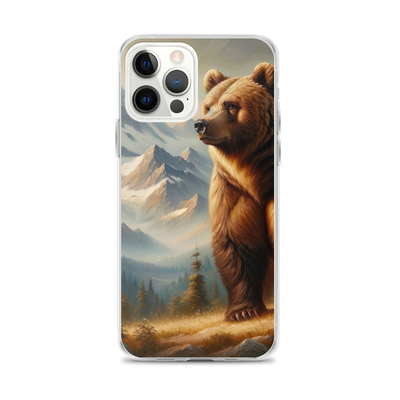 Ölgemälde eines königlichen Bären vor der majestätischen Alpenkulisse - iPhone Schutzhülle (durchsichtig) camping xxx yyy zzz iPhone 12 Pro Max
