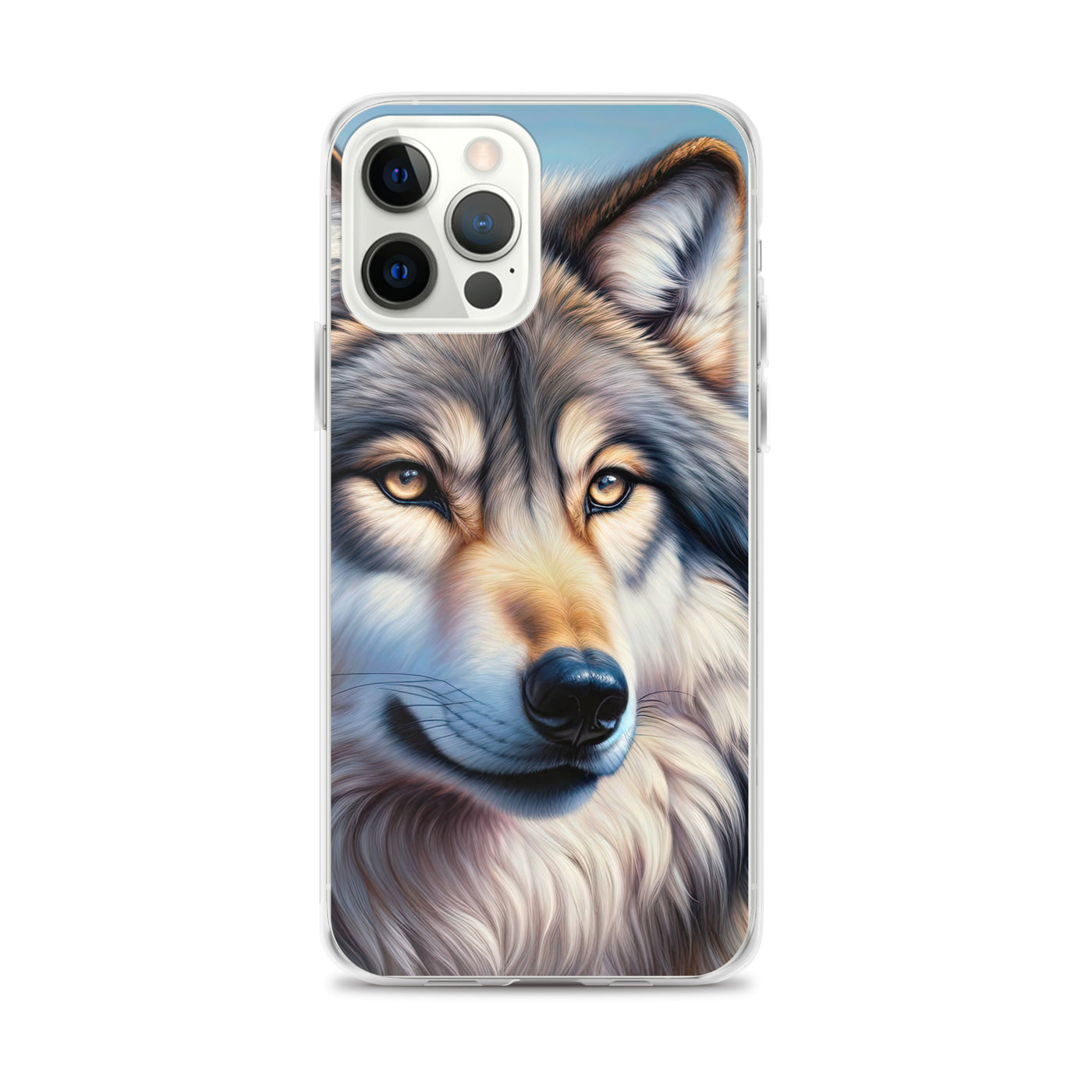 Ölgemäldeporträt eines majestätischen Wolfes mit intensiven Augen in der Berglandschaft (AN) - iPhone Schutzhülle (durchsichtig) xxx yyy zzz iPhone 12 Pro Max
