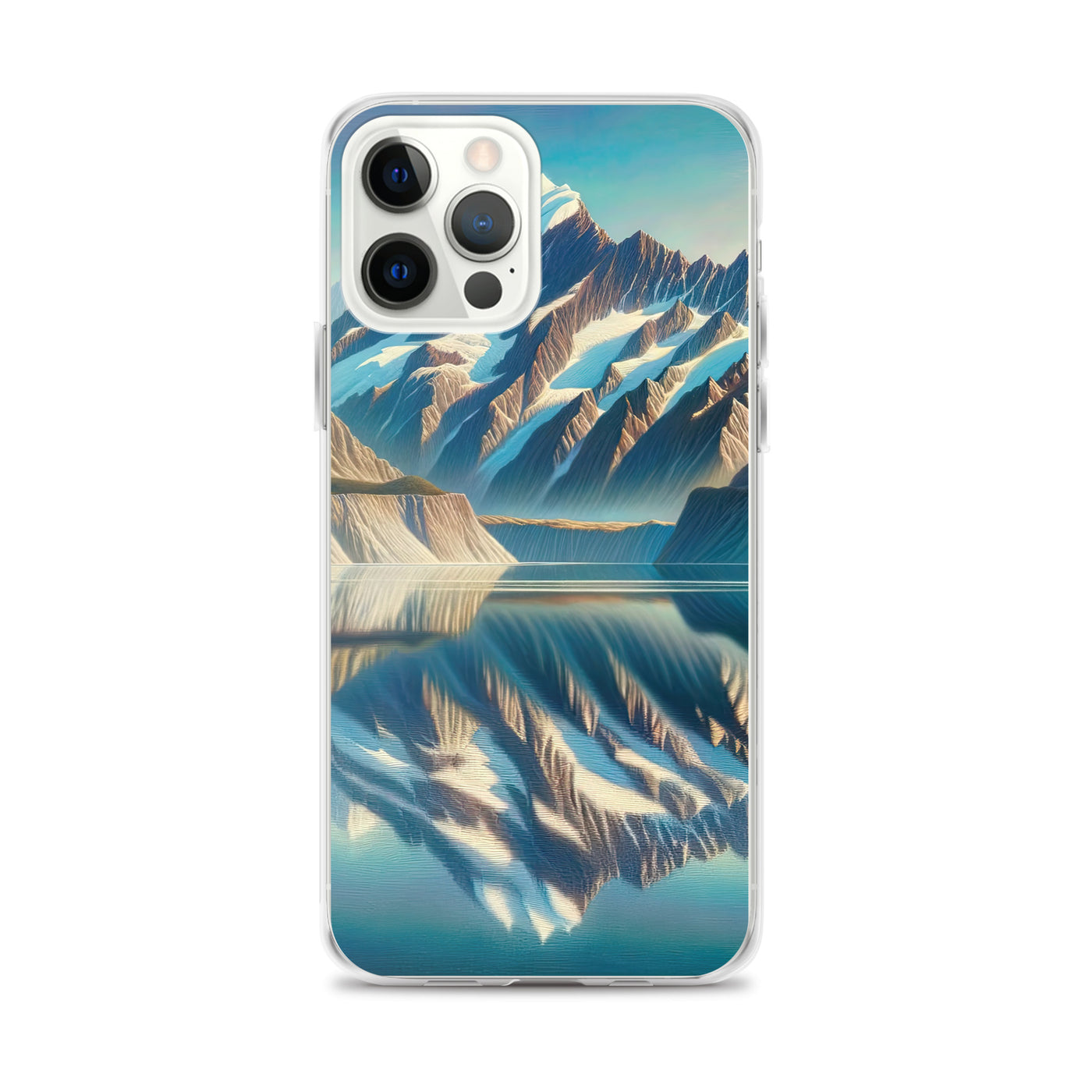 Ölgemälde eines unberührten Sees, der die Bergkette spiegelt - iPhone Schutzhülle (durchsichtig) berge xxx yyy zzz iPhone 12 Pro Max