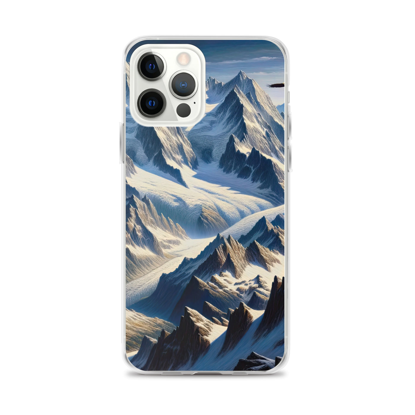 Ölgemälde der Alpen mit hervorgehobenen zerklüfteten Geländen im Licht und Schatten - iPhone Schutzhülle (durchsichtig) berge xxx yyy zzz iPhone 12 Pro Max