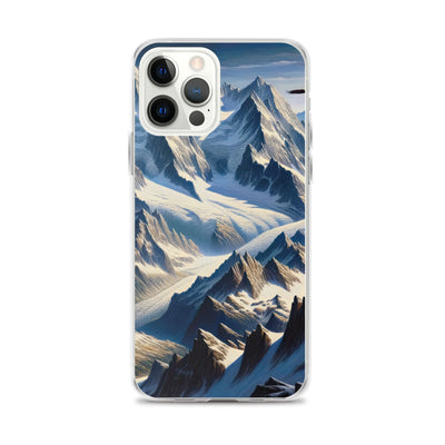 Ölgemälde der Alpen mit hervorgehobenen zerklüfteten Geländen im Licht und Schatten - iPhone Schutzhülle (durchsichtig) berge xxx yyy zzz iPhone 12 Pro Max