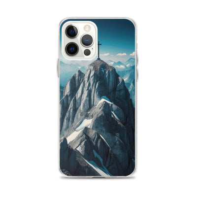 Foto der Alpen mit Gipfelkreuz an einem klaren Tag, schneebedeckte Spitzen vor blauem Himmel - iPhone Schutzhülle (durchsichtig) berge xxx yyy zzz iPhone 12 Pro Max