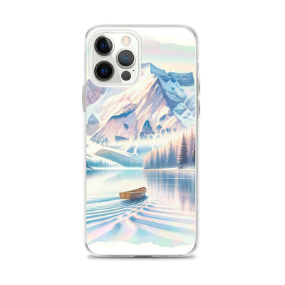 Aquarell eines klaren Alpenmorgens, Boot auf Bergsee in Pastelltönen - iPhone Schutzhülle (durchsichtig) berge xxx yyy zzz iPhone 12 Pro Max