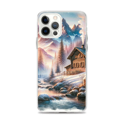 Aquarell einer Alpenszene im Morgengrauen, Haus in den Bergen - iPhone Schutzhülle (durchsichtig) berge xxx yyy zzz iPhone 12 Pro Max
