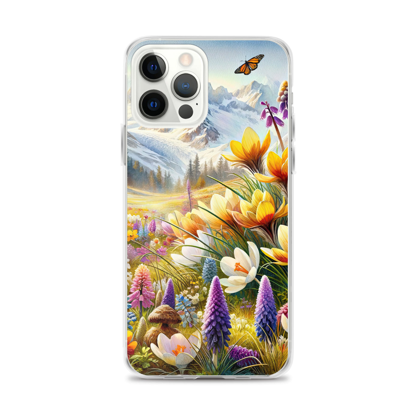 Aquarell einer ruhigen Almwiese, farbenfrohe Bergblumen in den Alpen - iPhone Schutzhülle (durchsichtig) berge xxx yyy zzz iPhone 12 Pro Max