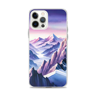 Aquarell eines Bergsteigers auf einem Alpengipfel in der Abenddämmerung - iPhone Schutzhülle (durchsichtig) wandern xxx yyy zzz iPhone 12 Pro Max