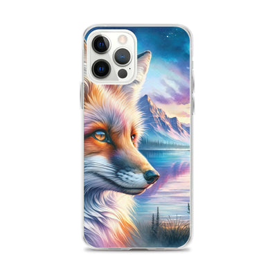Aquarellporträt eines Fuchses im Dämmerlicht am Bergsee - iPhone Schutzhülle (durchsichtig) camping xxx yyy zzz iPhone 12 Pro Max