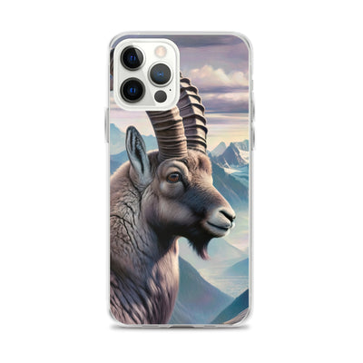 Digitales Steinbock-Porträt vor Alpenkulisse - iPhone Schutzhülle (durchsichtig) berge xxx yyy zzz iPhone 12 Pro Max
