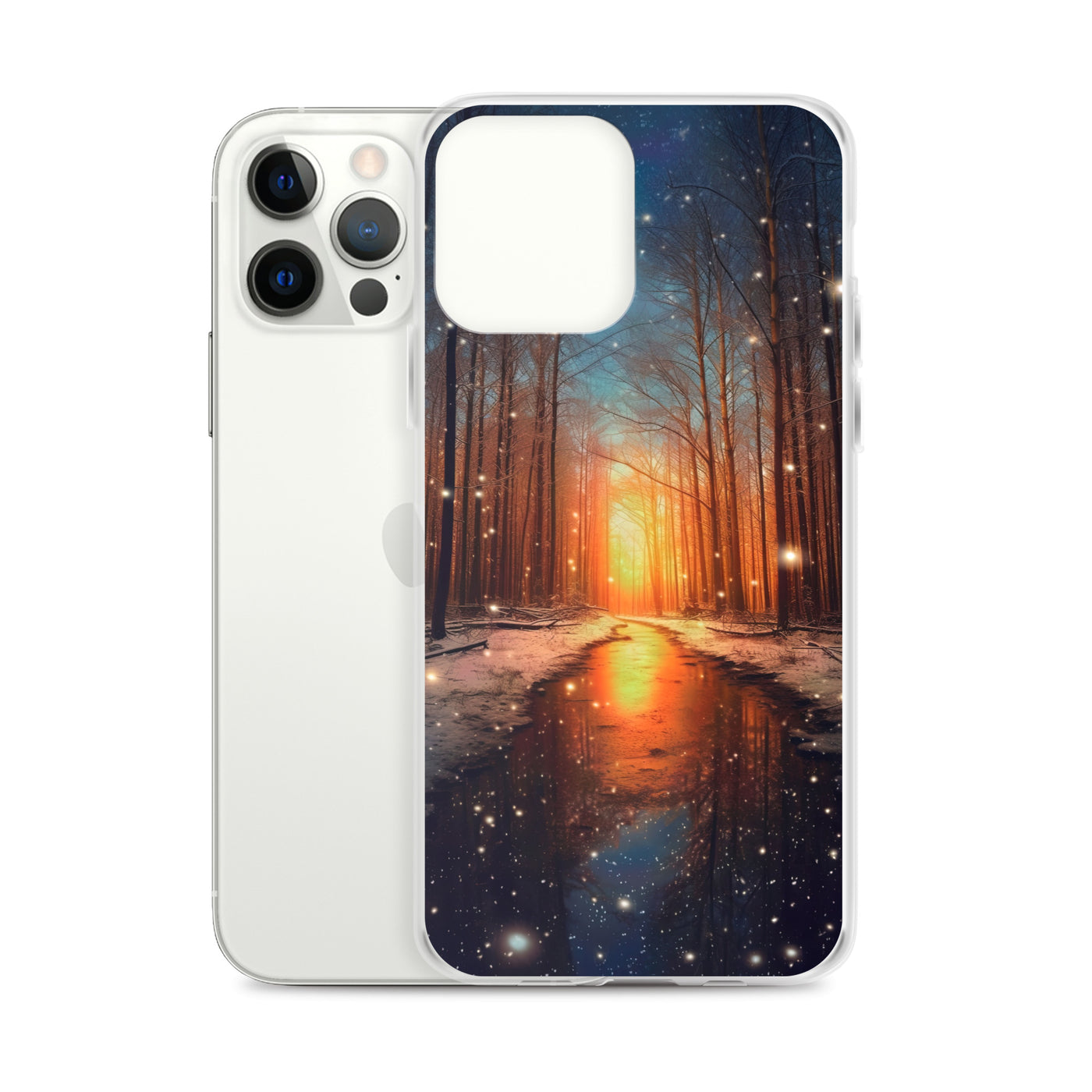 Bäume im Winter, Schnee, Sonnenaufgang und Fluss - iPhone Schutzhülle (durchsichtig) camping xxx