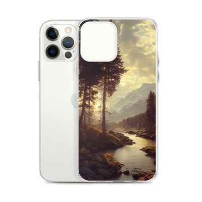 Landschaft mit Bergen, Fluss und Bäumen - Malerei - iPhone Schutzhülle (durchsichtig) berge xxx