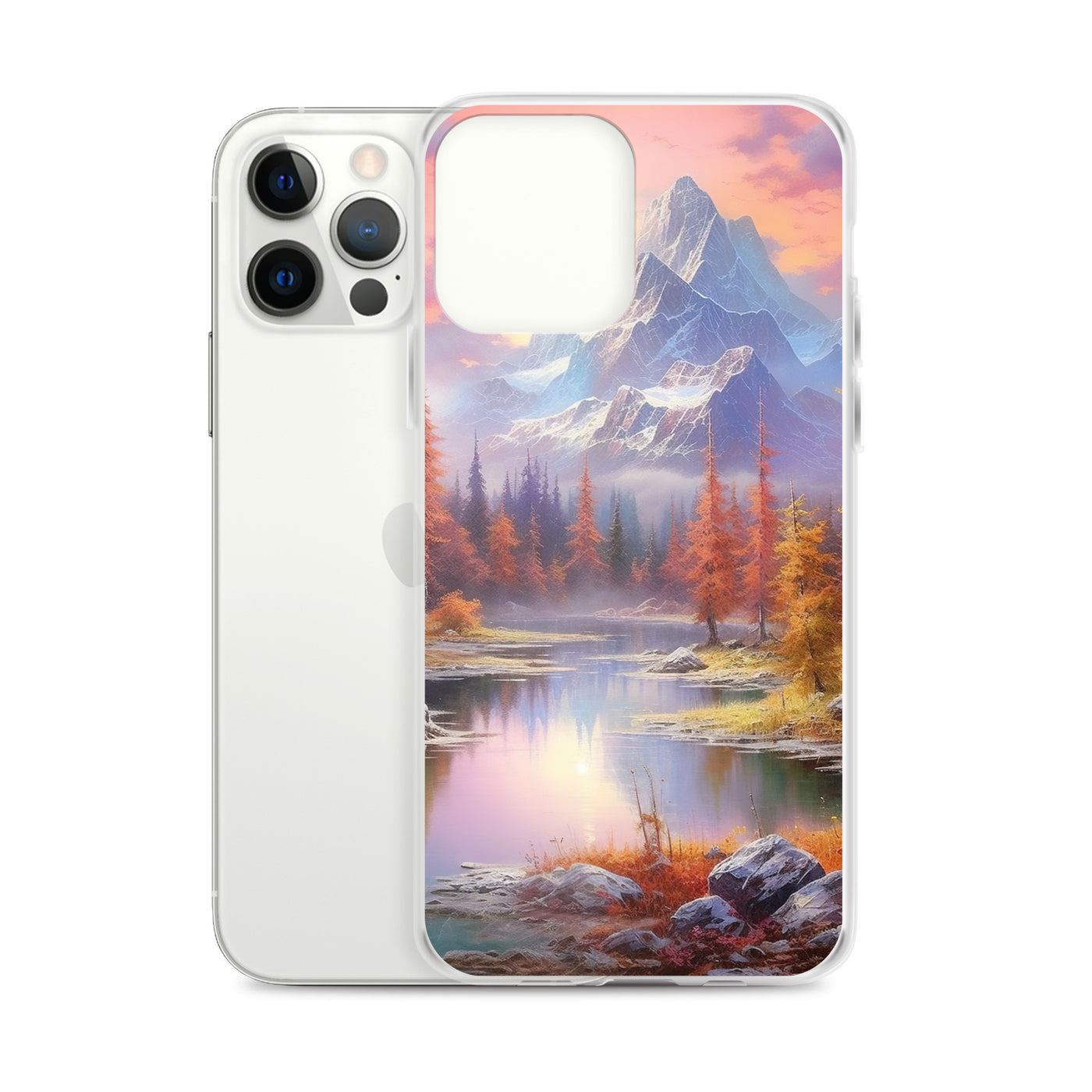 Landschaftsmalerei - Berge, Bäume, Bergsee und Herbstfarben - iPhone Schutzhülle (durchsichtig) berge xxx