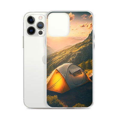Zelt auf Berg im Sonnenaufgang - Landschafts - iPhone Schutzhülle (durchsichtig) camping xxx