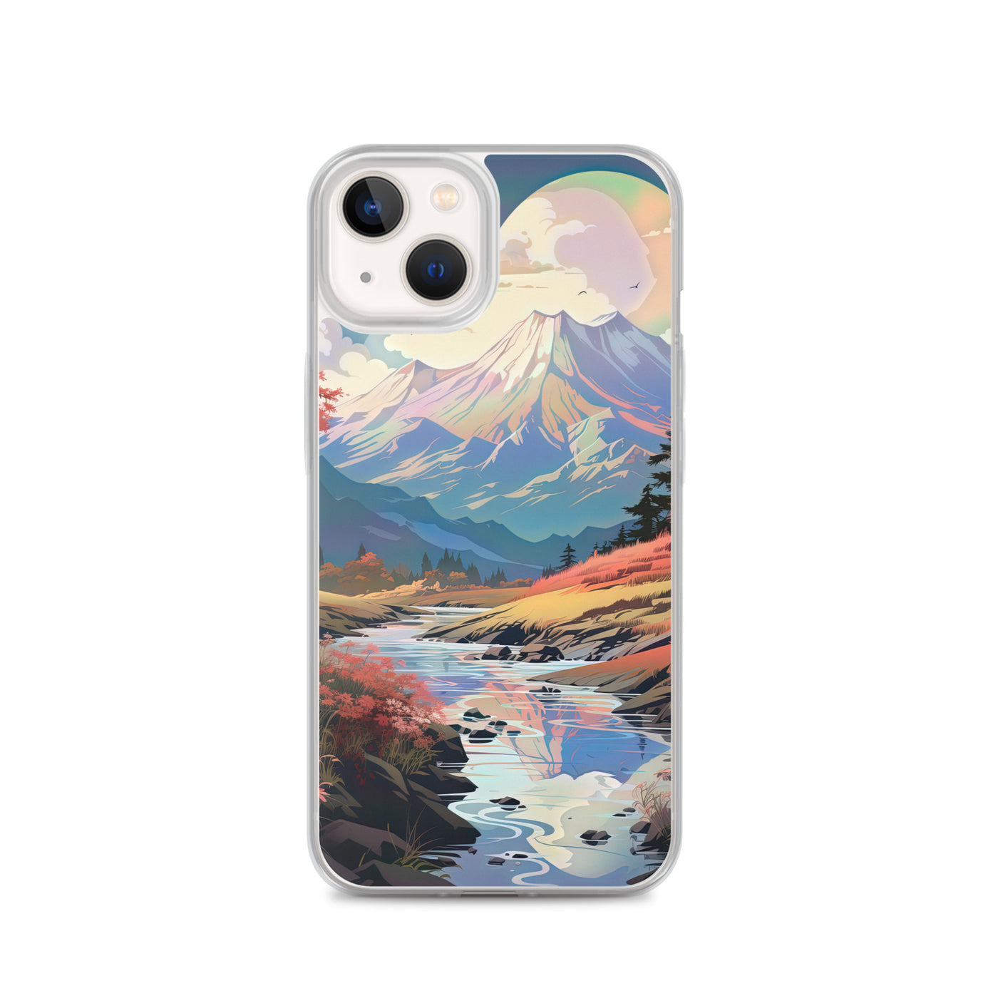 Berge. Fluss und Blumen - Malerei - iPhone Schutzhülle (durchsichtig) berge xxx iPhone 13