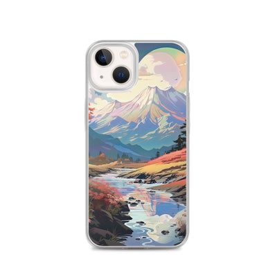 Berge. Fluss und Blumen - Malerei - iPhone Schutzhülle (durchsichtig) berge xxx iPhone 13