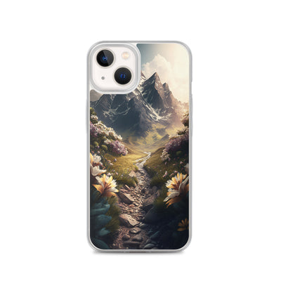 Epischer Berg, steiniger Weg und Blumen - Realistische Malerei - iPhone Schutzhülle (durchsichtig) berge xxx iPhone 13