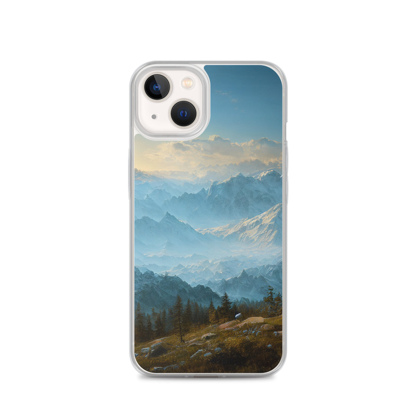 Schöne Berge mit Nebel bedeckt - Ölmalerei - iPhone Schutzhülle (durchsichtig) berge xxx iPhone 13