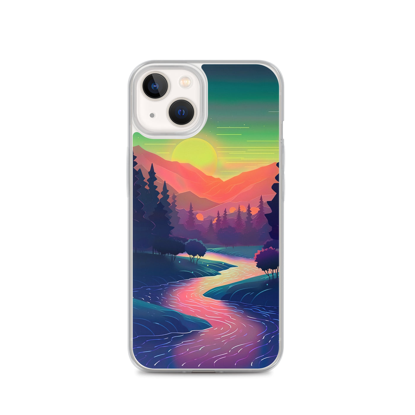 Berge, Fluss, Sonnenuntergang - Malerei - iPhone Schutzhülle (durchsichtig) berge xxx iPhone 13