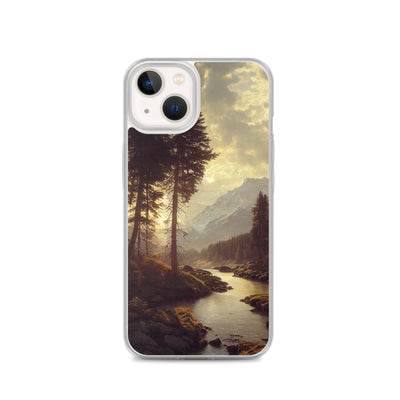 Landschaft mit Bergen, Fluss und Bäumen - Malerei - iPhone Schutzhülle (durchsichtig) berge xxx iPhone 13