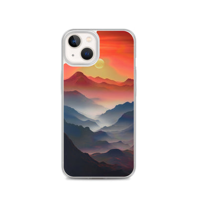 Sonnteruntergang, Gebirge und Nebel - Landschaftsmalerei - iPhone Schutzhülle (durchsichtig) berge xxx iPhone 13