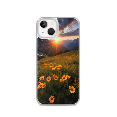 Gebirge, Sonnenblumen und Sonnenaufgang - iPhone Schutzhülle (durchsichtig) berge xxx iPhone 13
