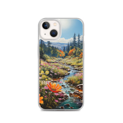 Berge, schöne Blumen und Bach im Wald - iPhone Schutzhülle (durchsichtig) berge xxx iPhone 13