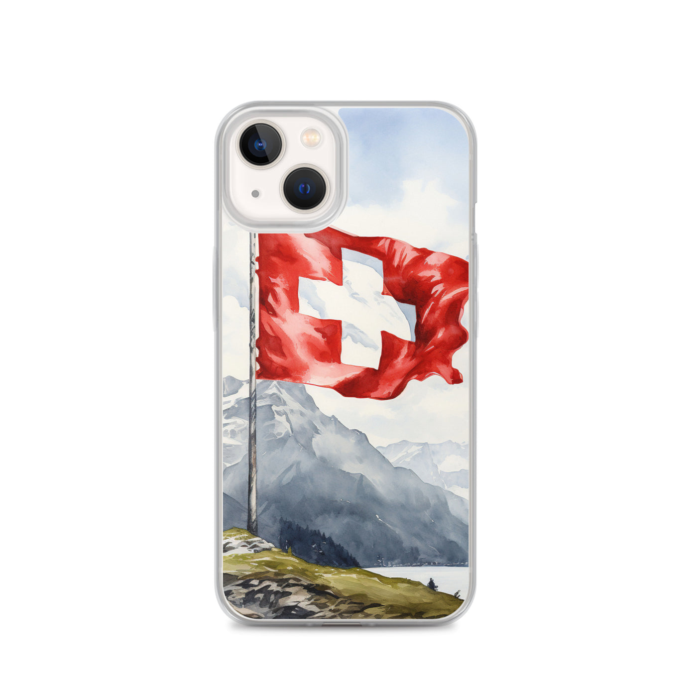 Schweizer Flagge und Berge im Hintergrund - Epische Stimmung - Malerei - iPhone Schutzhülle (durchsichtig) berge xxx iPhone 13