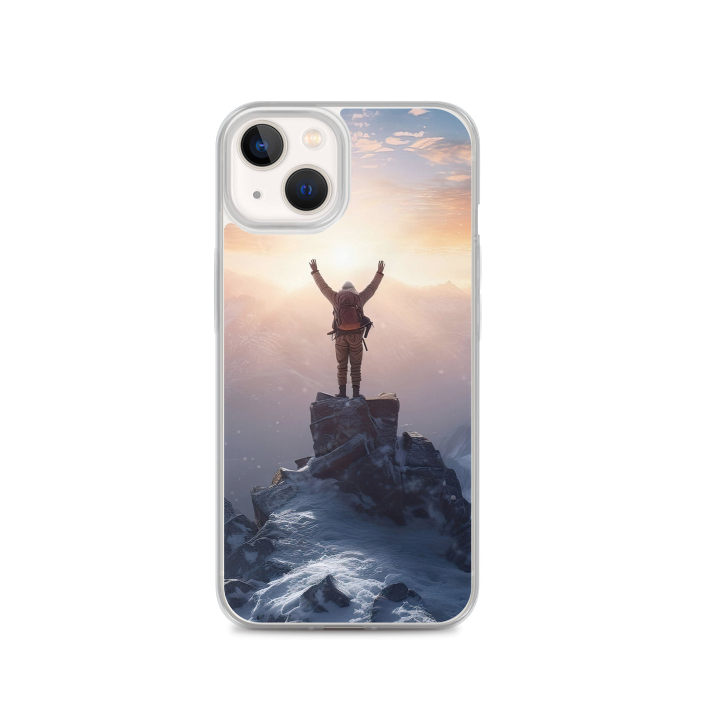 Mann auf der Spitze eines Berges - Landschaftsmalerei - iPhone Schutzhülle (durchsichtig) berge xxx iPhone 13