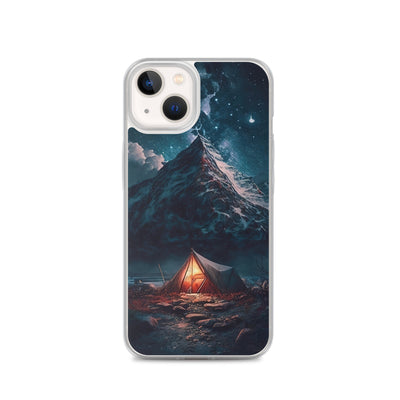 Zelt und Berg in der Nacht - Sterne am Himmel - Landschaftsmalerei - iPhone Schutzhülle (durchsichtig) camping xxx iPhone 13