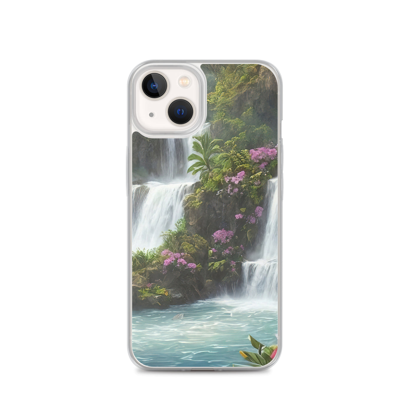 Wasserfall im Wald und Blumen - Schöne Malerei - iPhone Schutzhülle (durchsichtig) camping xxx iPhone 13