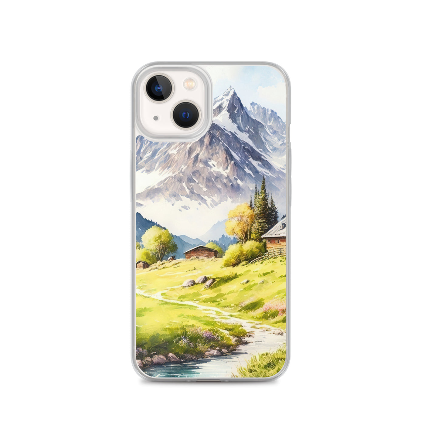Epische Berge und Berghütte - Landschaftsmalerei - iPhone Schutzhülle (durchsichtig) berge xxx iPhone 13