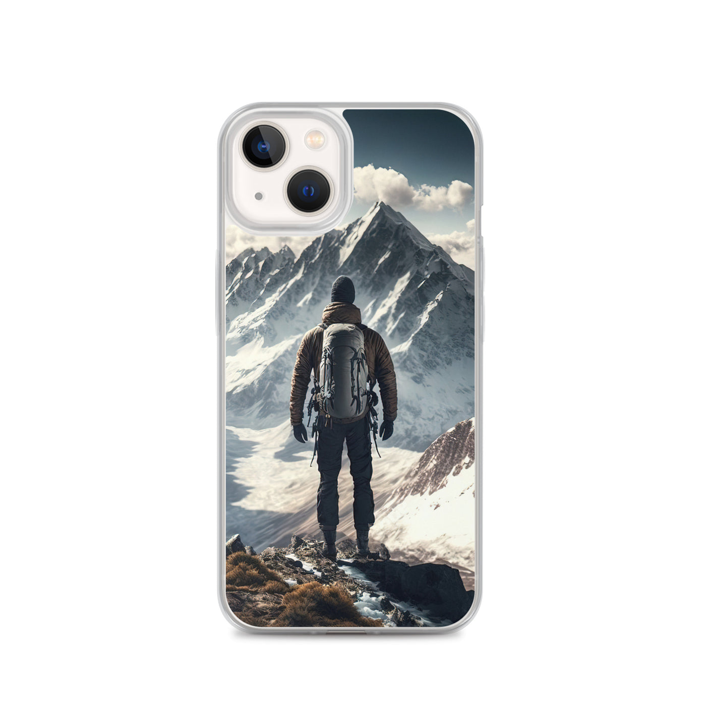 Wanderer auf Berg von hinten - Malerei - iPhone Schutzhülle (durchsichtig) berge xxx iPhone 13