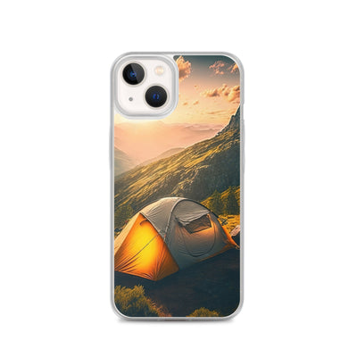 Zelt auf Berg im Sonnenaufgang - Landschafts - iPhone Schutzhülle (durchsichtig) camping xxx iPhone 13