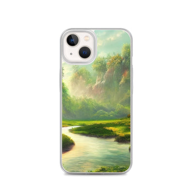 Bach im tropischen Wald - Landschaftsmalerei - iPhone Schutzhülle (durchsichtig) camping xxx iPhone 13