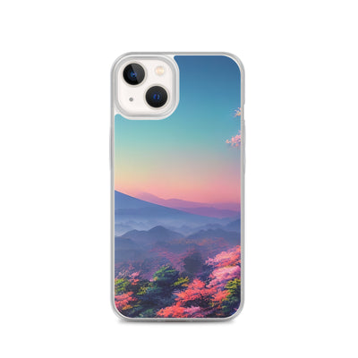 Berg und Wald mit pinken Bäumen - Landschaftsmalerei - iPhone Schutzhülle (durchsichtig) berge xxx iPhone 13
