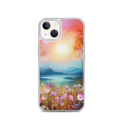 Berge, See, pinke Bäume und Blumen - Malerei - iPhone Schutzhülle (durchsichtig) berge xxx iPhone 13