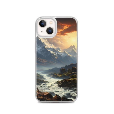 Berge, Sonne, steiniger Bach und Wolken - Epische Stimmung - iPhone Schutzhülle (durchsichtig) berge xxx iPhone 13