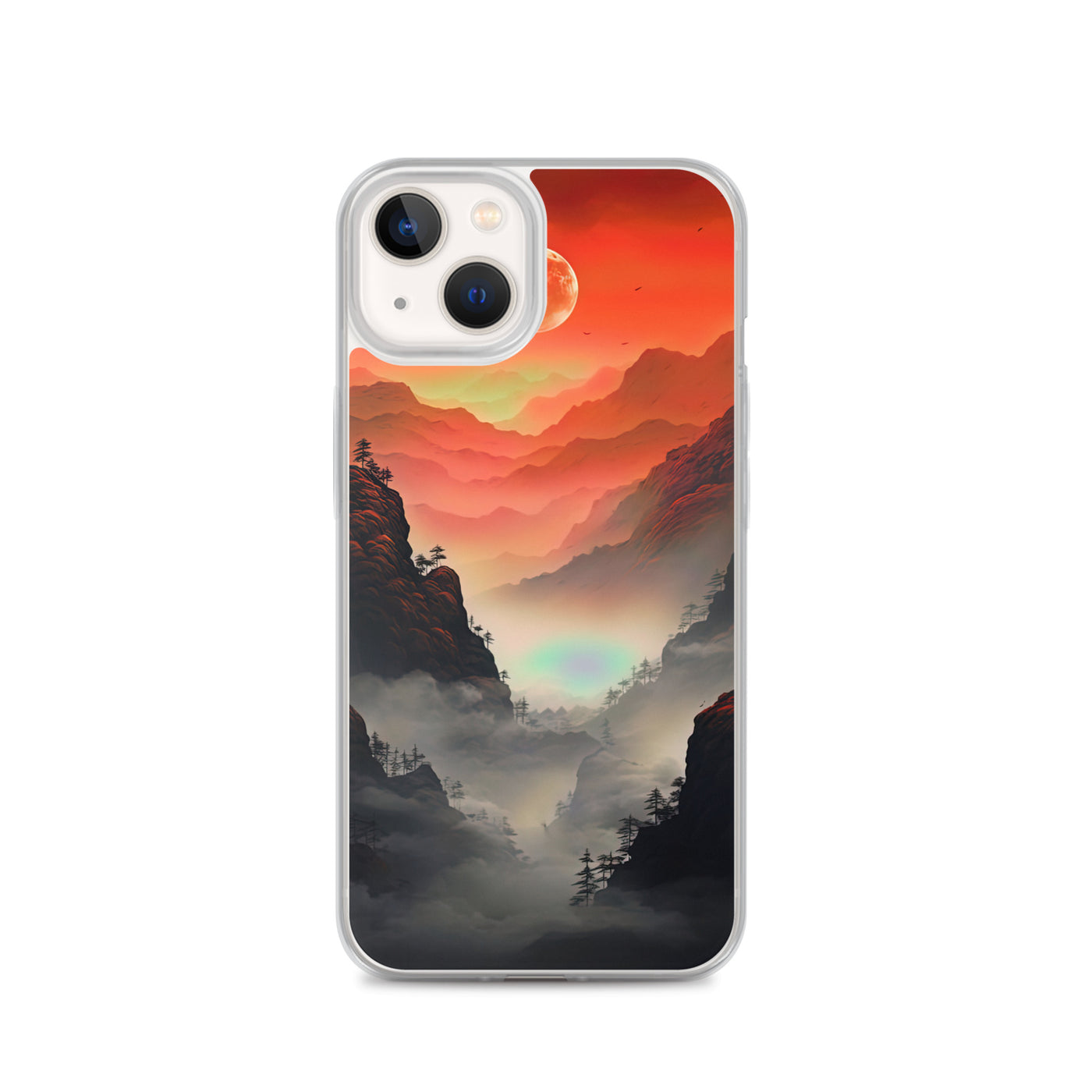 Gebirge, rote Farben und Nebel - Episches Kunstwerk - iPhone Schutzhülle (durchsichtig) berge xxx iPhone 13