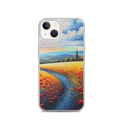Feld mit roten Blumen und Berglandschaft - Landschaftsmalerei - iPhone Schutzhülle (durchsichtig) berge xxx iPhone 13
