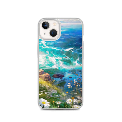 Berge, Blumen, Fluss und Steine - Malerei - iPhone Schutzhülle (durchsichtig) camping xxx iPhone 13