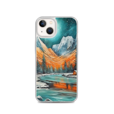 Berglandschaft und Zelte - Nachtstimmung - Landschaftsmalerei - iPhone Schutzhülle (durchsichtig) camping xxx iPhone 13