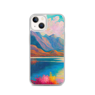 Berglandschaft und Bergsee - Farbige Ölmalerei - iPhone Schutzhülle (durchsichtig) berge xxx iPhone 13