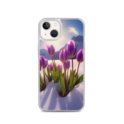 Tulpen im Schnee und in den Bergen - Blumen im Winter - iPhone Schutzhülle (durchsichtig) berge xxx iPhone 13
