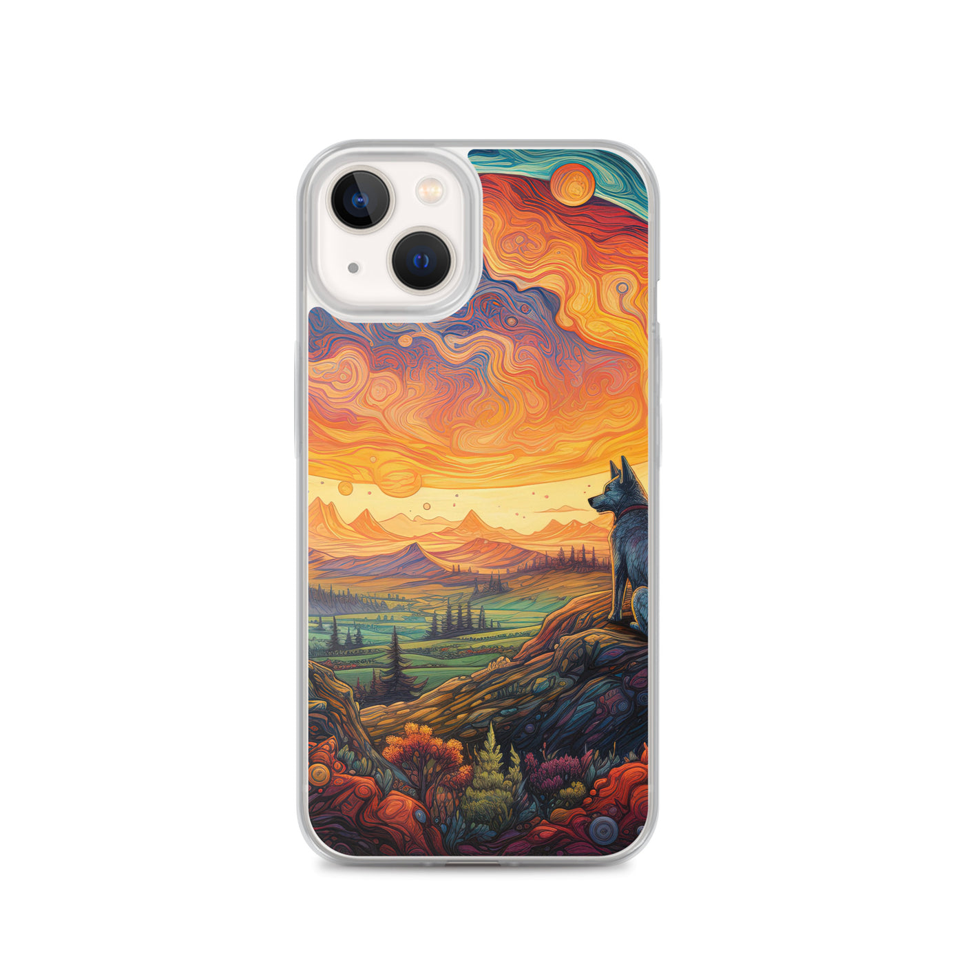 Hund auf Felsen - Epische bunte Landschaft - Malerei - iPhone Schutzhülle (durchsichtig) camping xxx iPhone 13