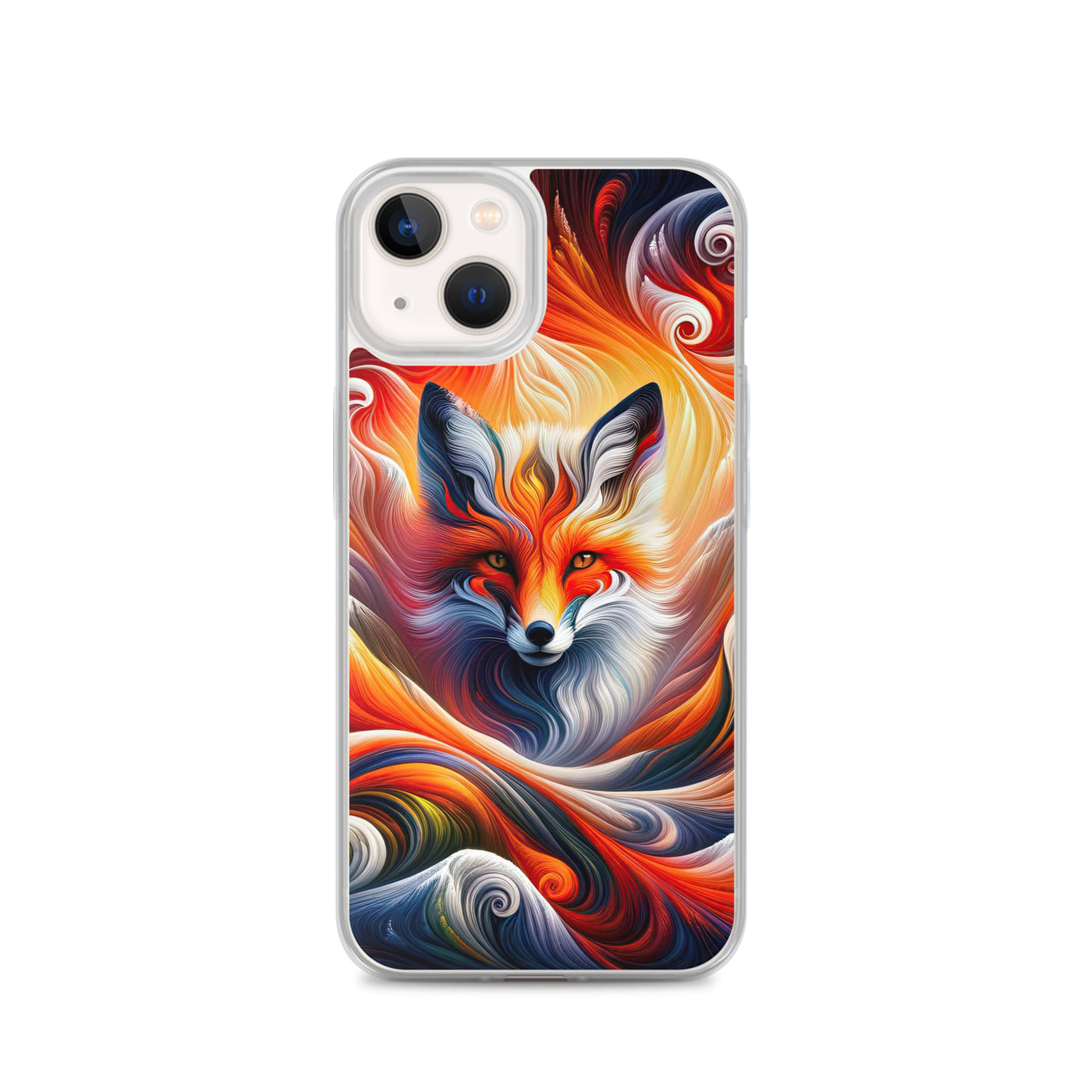 Abstraktes Kunstwerk, das den Geist der Alpen verkörpert. Leuchtender Fuchs in den Farben Orange, Rot, Weiß - iPhone Schutzhülle (durchsichtig) camping xxx yyy zzz iPhone 13