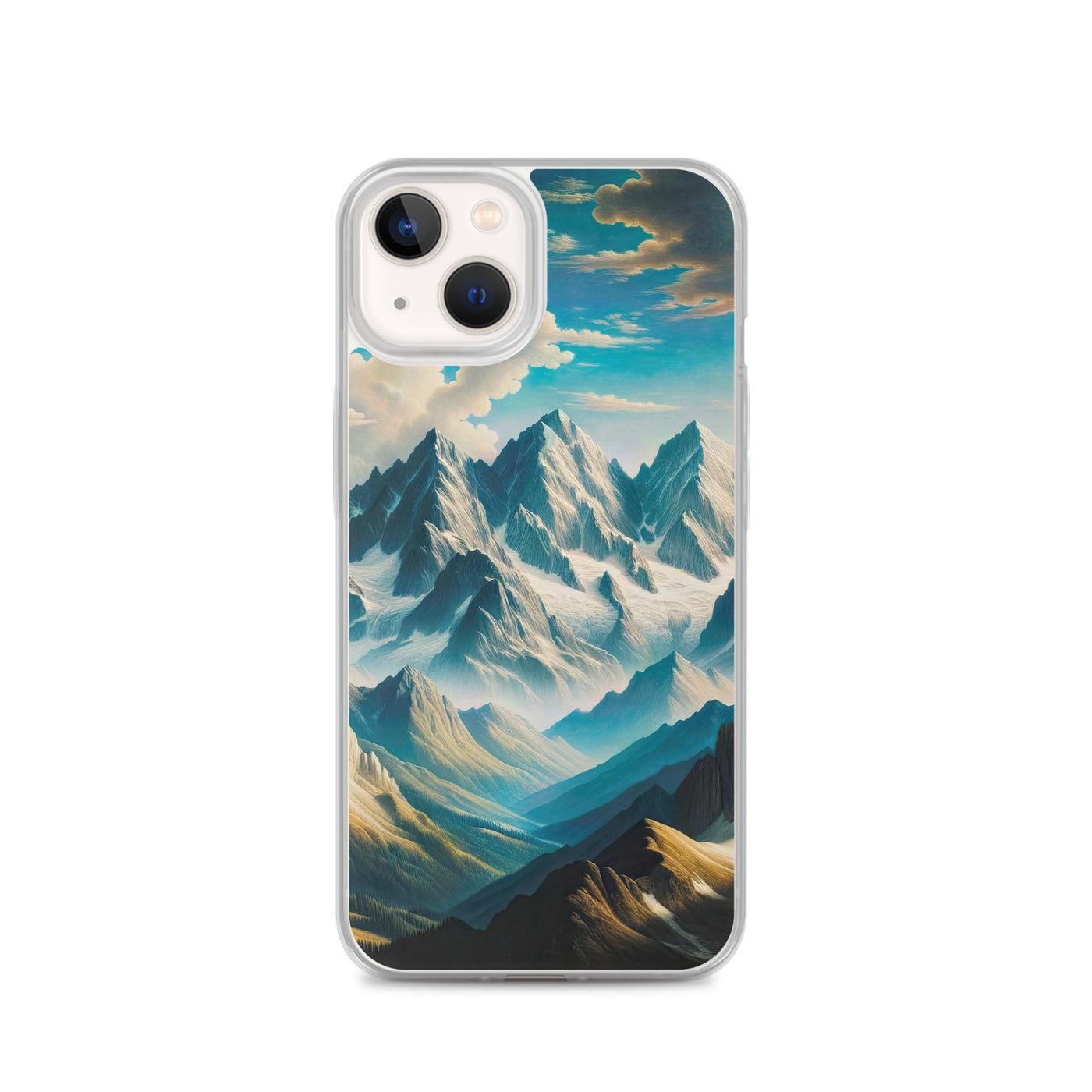 Ein Gemälde von Bergen, das eine epische Atmosphäre ausstrahlt. Kunst der Frührenaissance - iPhone Schutzhülle (durchsichtig) berge xxx yyy zzz iPhone 13